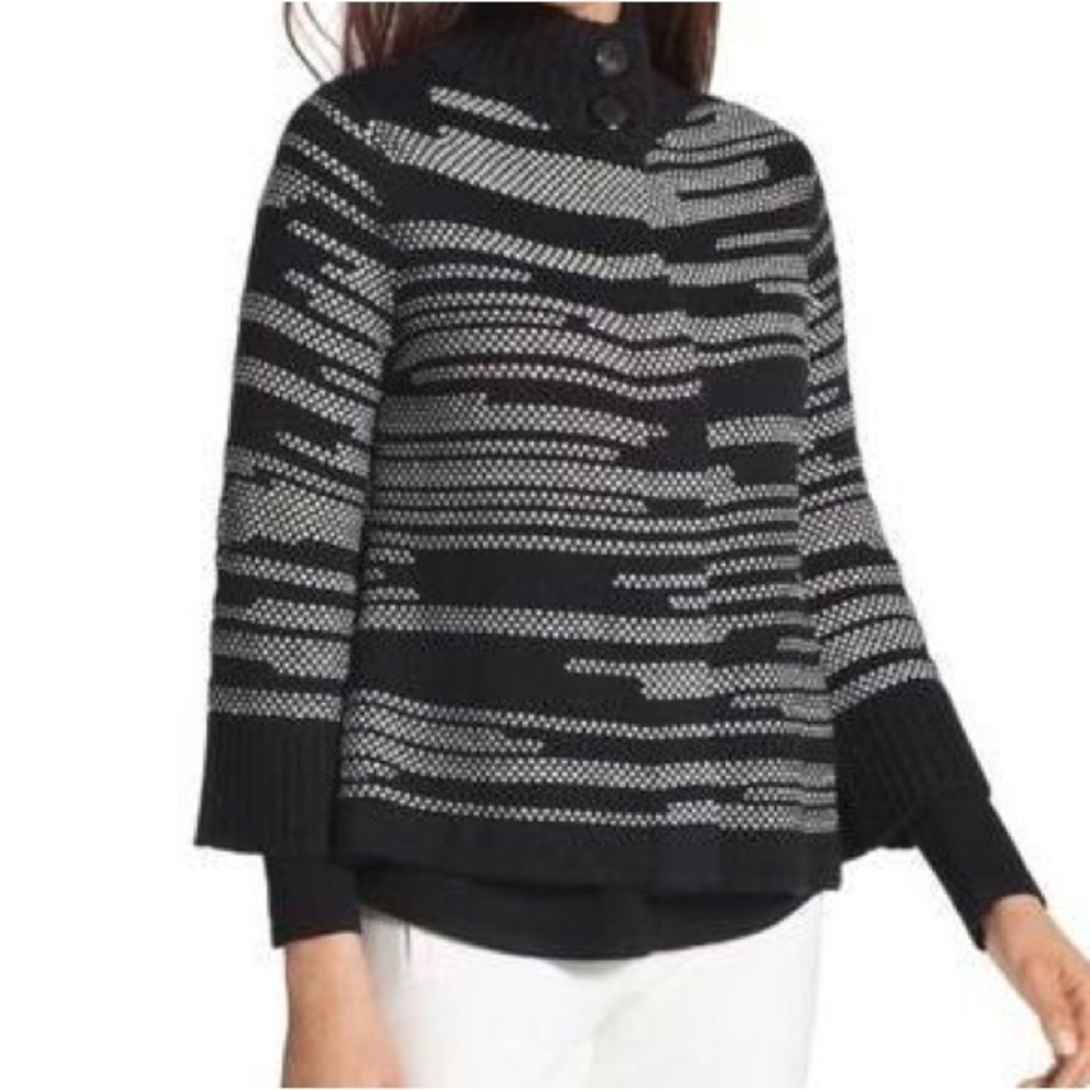 Chico's Women’s Kendra Cropped Dot Cardigan Black & White 3/4 Sleeves L 12